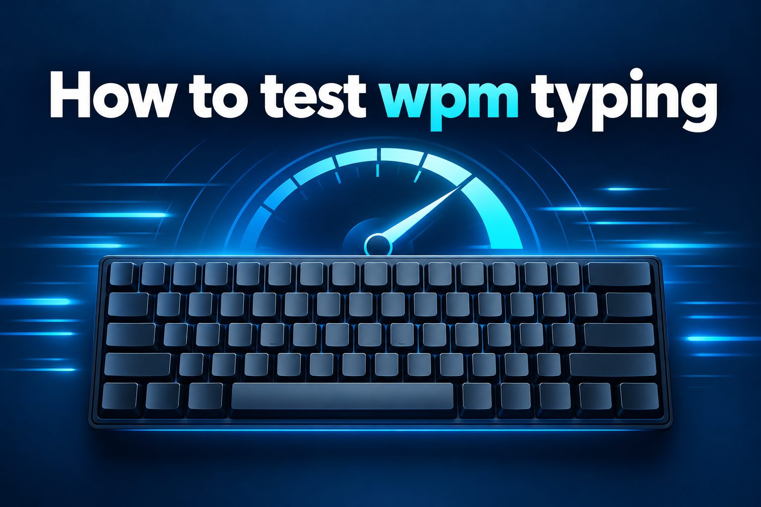 Typing speed test showing words per minute results on a laptop